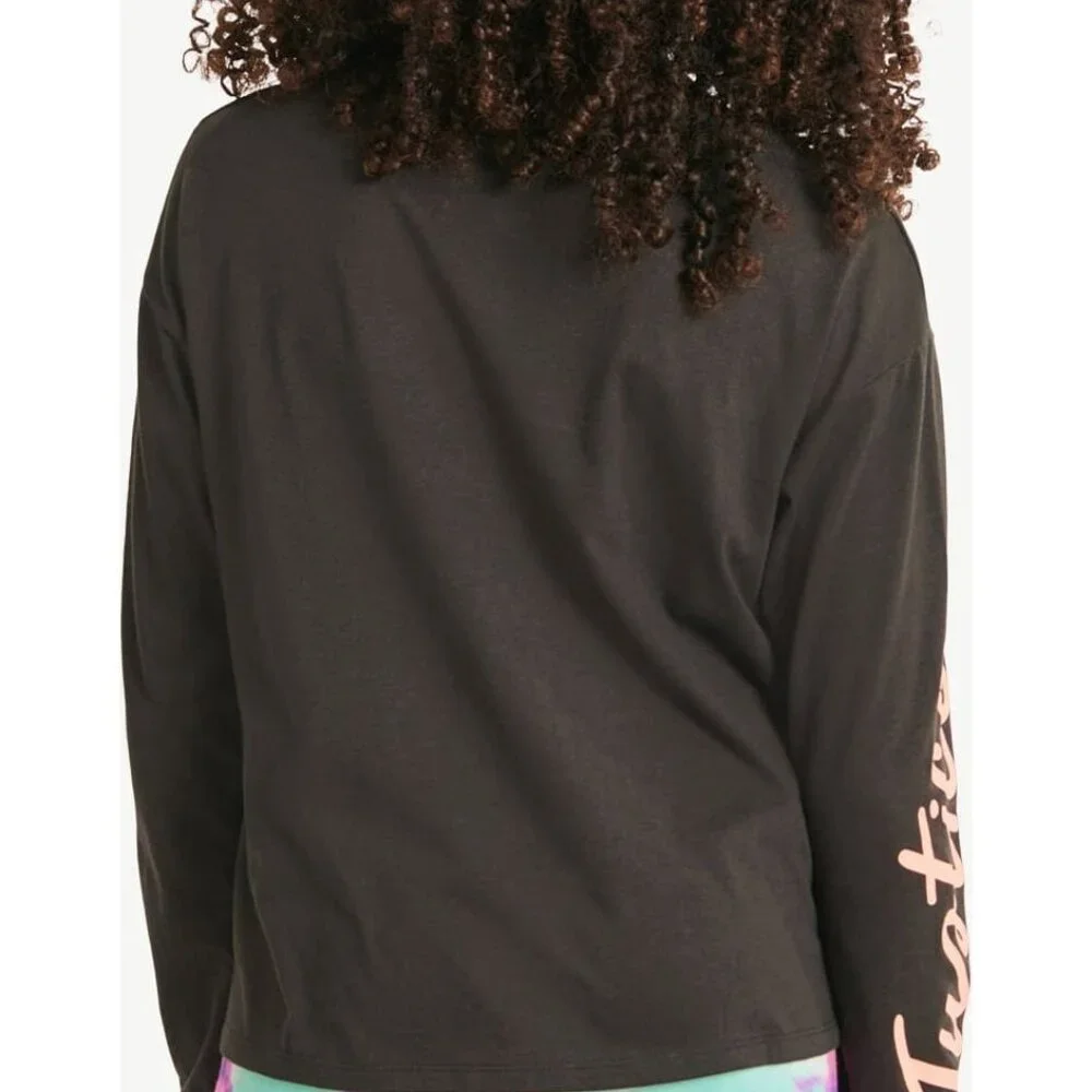 Justice Girls S STRANGER THINGS Long Sleeve Black Henley Shirt SIZE 7-8 NEW